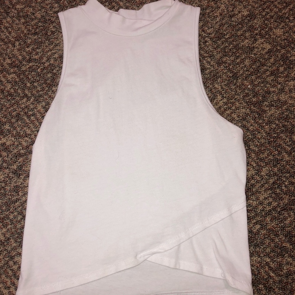 White mock neck tank